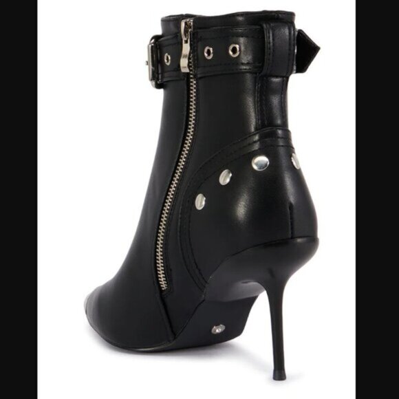 Azalea Wang Amberly Black Booties Size 7 Pointed Metallic Toe Cap Stiletto Heel - Picture 6 of 6